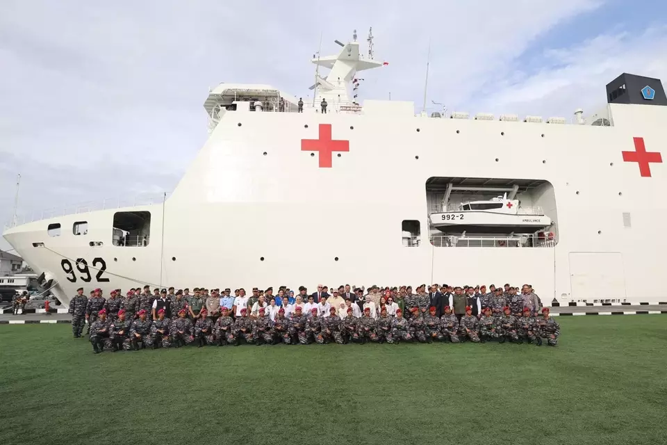 The Indonesian Navy Hospital Ship KRI dr Radjiman Wedyoningrat 992 is ready to depart for a humanitarian visit to Gaza via Egypt on Thursday, Jan. 19, 2024. (Photo courtesy of the Defense Ministry)