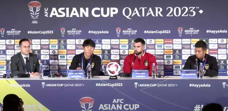 Indonesia Coach Shin Tae-Yong at a press conference ahead of Indonesia vs Vietnam match at the AFC Asian Cup 2023 in Doha, Qatar, on Thursday, Jan. 18, 2024. (AFC Official Youtube Channel)