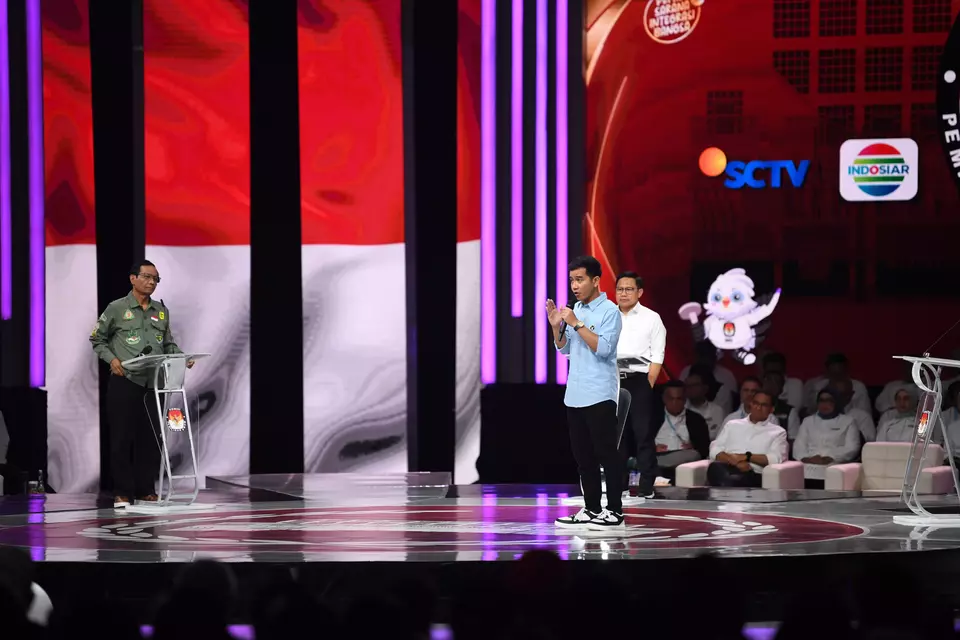 A climate-focused vice presidential debate takes place at the Jakarta Convention Center on January 21, 2024. (Antara Photo/M Risyal Hidayat)