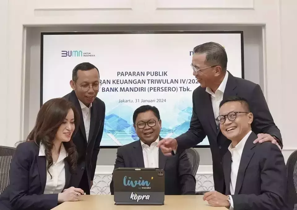 Bank Mandiri executives pose for a photo in Jakarta, Wednesday, Jan. 31, 2024. (Handout)