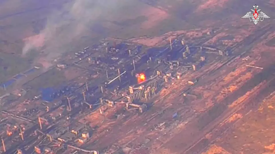 This photo taken from a video released by Russian Defense Ministry Press Service on Monday, Feb. 19, 2024, shows an aerial view of the Avdiivka Coke and Chemical Plant, eastern Ukraine. Russian forces have taken complete control of the Ukrainian city of Avdiivka. Russian Defense Minister Sergei Shoigu told the Kremlin on Saturday that Russian forces were now working to clear the final pockets of resistance at the Avdiivka Coke and Chemical Plant, officials said in a statement. (Russian Defense Ministry Press Service via AP)