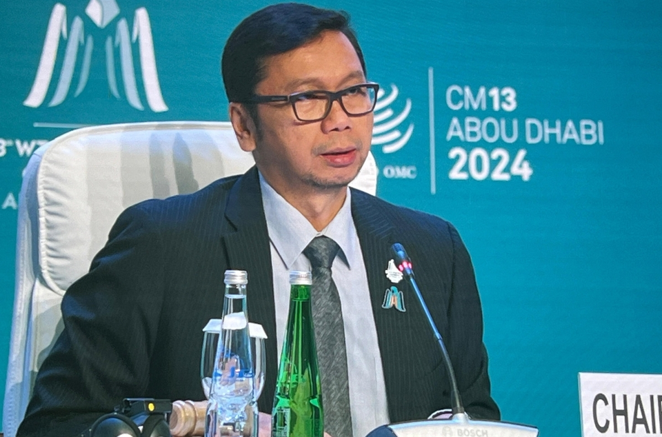 Djatmiko Bris Witjaksono, the director-general for international trade agreements at the Trade Ministry, attends the World Trade Organization (WTO) ministerial conference in Abu Dhabi on Feb. 26-29, 2024. (Photo Courtesy of Trade Ministry)