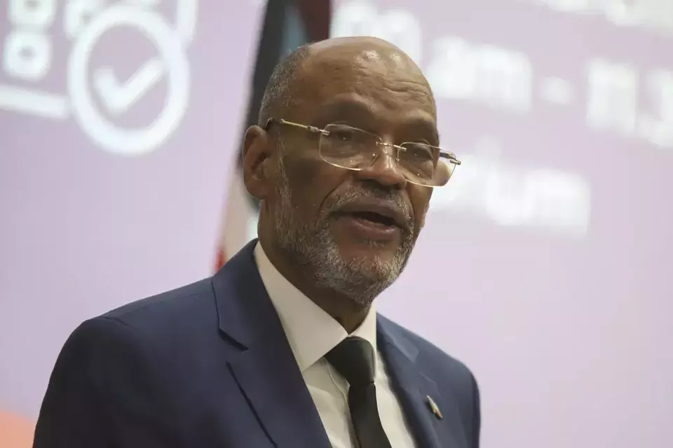 FILE - Haitian Prime Minister Ariel Henry gives a public lecture at the United States International University (USIU) in Nairobi, Kenya, on March 1, 2024. (AP Photo/Andrew Kasuku, File)
