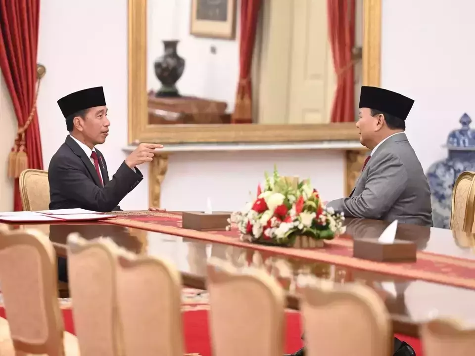 In this photo posted by Prabowo Subianto on his Instagram account, the defense minister is received by President Joko Widodo at the State Palace in Jakarta, Friday, April 5, 2024.