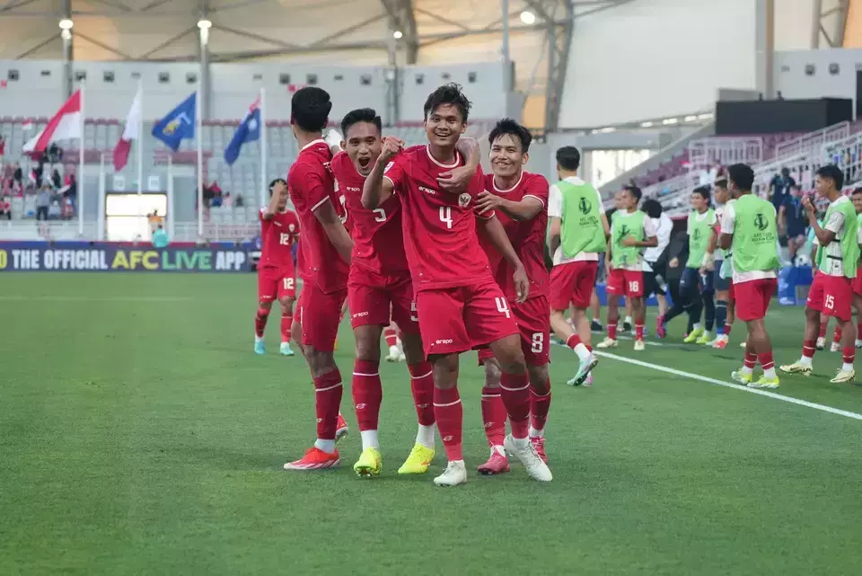 Indonesia U-23 defender Komang Teguh celebrates his goal against Australia in Group A of the AFC U-23 Asian Cup. (Photo Courtesy of PSSI)