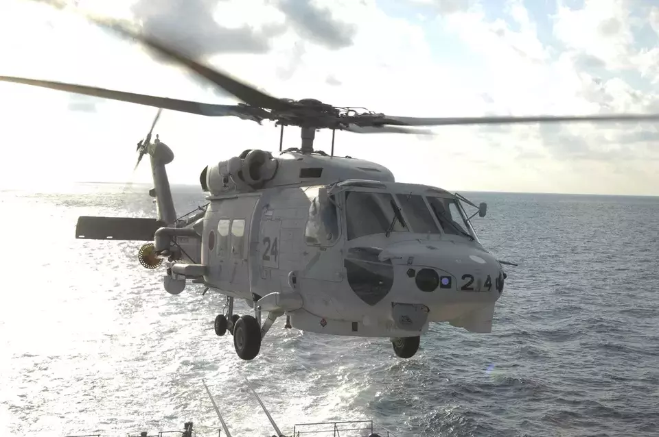 This undated photo released by and taken from the official website of the Japan Maritime Self-Defense Force shows a SH-60K helicopter. (The official website of the Japan Maritime Self-Defense Force via AP)