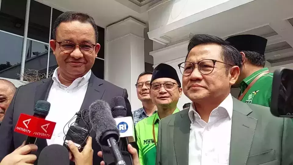 Presidential and vice-presidential candidate Anies Baswedan-Muhaimin Iskandar (Anies-Cak Imin) attended the declaration ceremony of Prabowo Subianto and his running mate, Gibran Rakabuming Raka, as the elected president and vice president at the General Election Commission (KPU) office on Imam Bonjol Street, Menteng, Jakarta, on Wednesday, April 24, 2024. (Beritasatu.com/Yustinus Paat)
