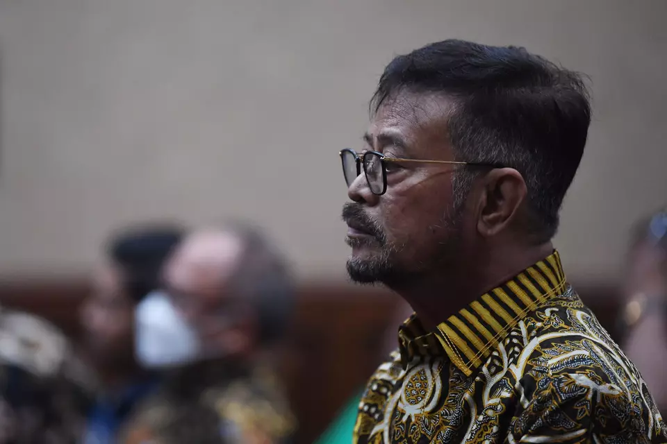 Former Agriculture Minister Syahrul Yasin Limpo attends a hearing of his graft trial at the Central Jakarta District Court, Monday, April 29, 2024. (Antara Photo/Akbar Nugroho Gumay)