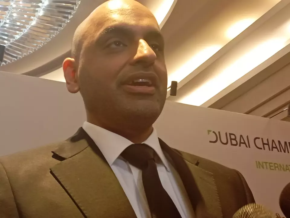 Mohammad Lootah, the president and chief executive officer of Dubai Chambers, holds a press conference in Jakarta on May 6, 2024. (JG Photo/Jayanty Nada Shofa)