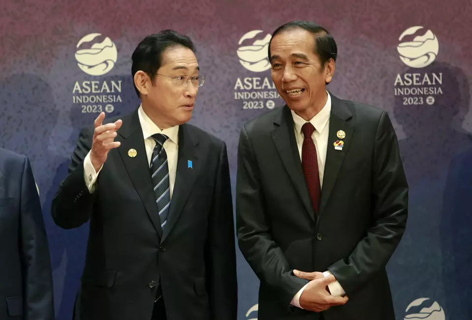 President Joko "Jokowi" Widodo and Japanese Prime Minister Fumio Kishida converse on the sidelines of the ASEAN-Japan Summit in Jakarta on September 6, 2023. (Photo Courtesy of 2023 ASEAN Summit Media Center)