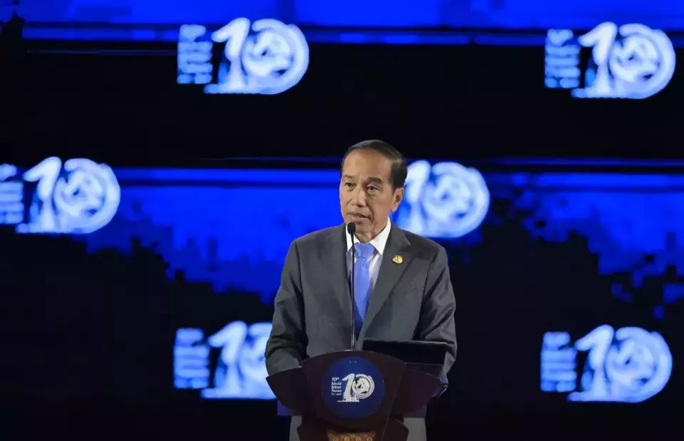 President Joko "Jokowi" Widodo speaking at the 10th World Water Forum held at BICC, Nusa Dua, Bali, on Monday, May 20, 2024. Jokowi warned that 500 million small farmers, who contribute 80 percent of the world