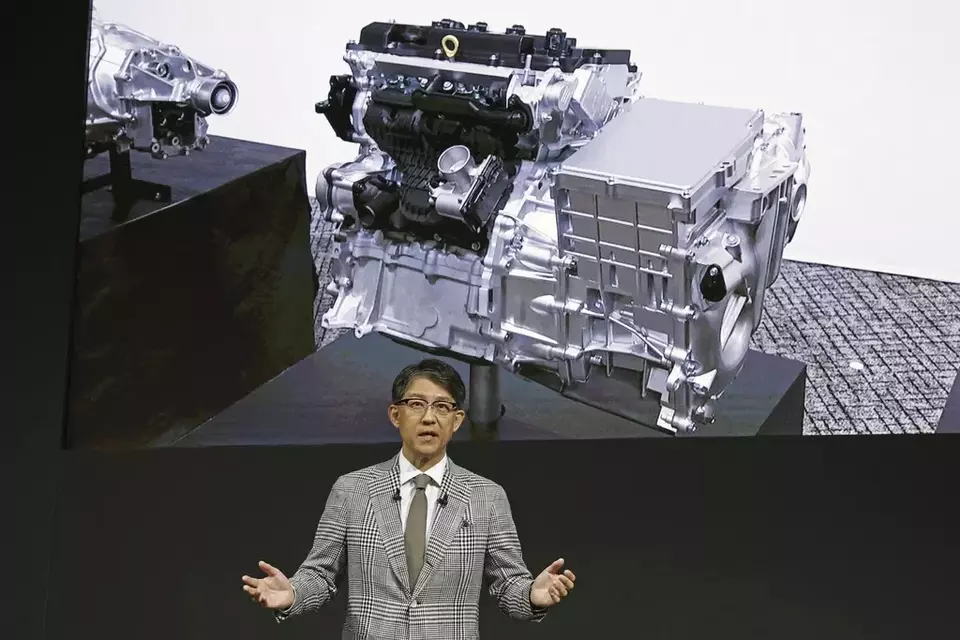 Koji Sato, chief executive of Toyota Motor Corp., speaks during a news conference in Tokyo, Tuesday, May 28, 2024. (Kyodo News via AP)