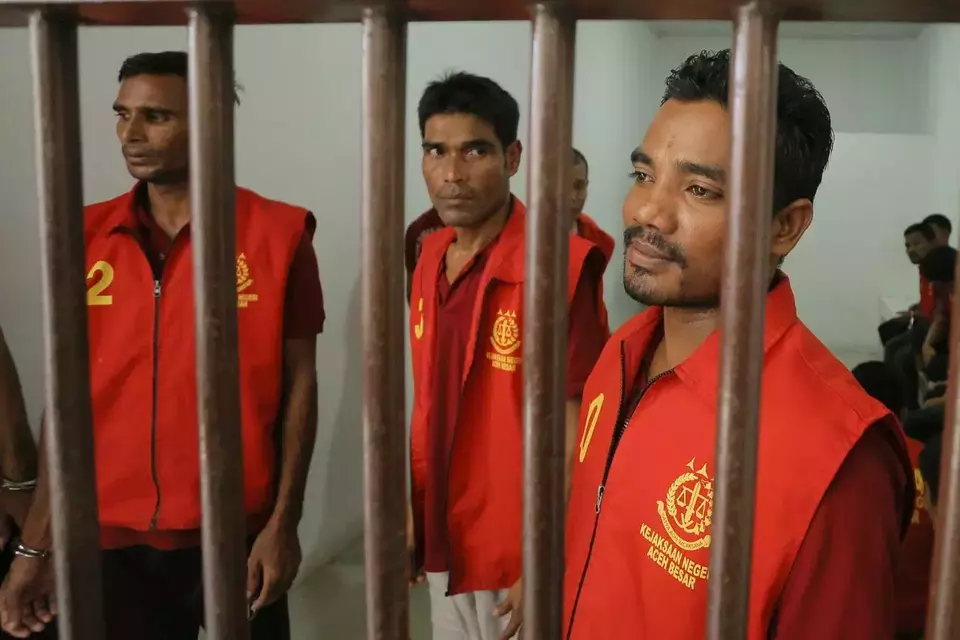 Three Myanmar nationals --Mohammed Amin, Anisul Hoque, and Habibul Basyar-- have been sentenced to six to eight years in prison for trafficking Rohingya refugees to Indonesia. (Beritasatu.com/Cut Mery)