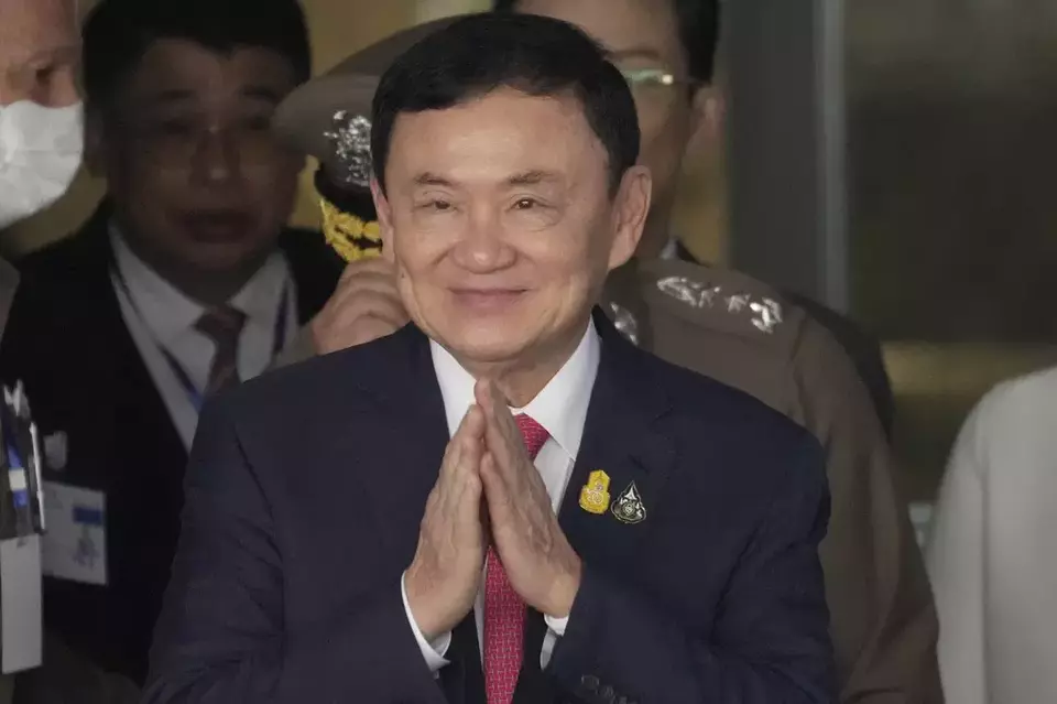 Former Thai Prime Minister Thaksin Shinawatra arrives at Don Muang airport in Bangkok, Thailand, Aug. 22, 2023. (AP Photo/Sakchai Lalit, File)