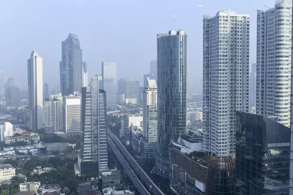 An aerial photo of office buildings in Jakarta as seen on May 3, 2024. (Antara Photo/Hafidz Mubarak)