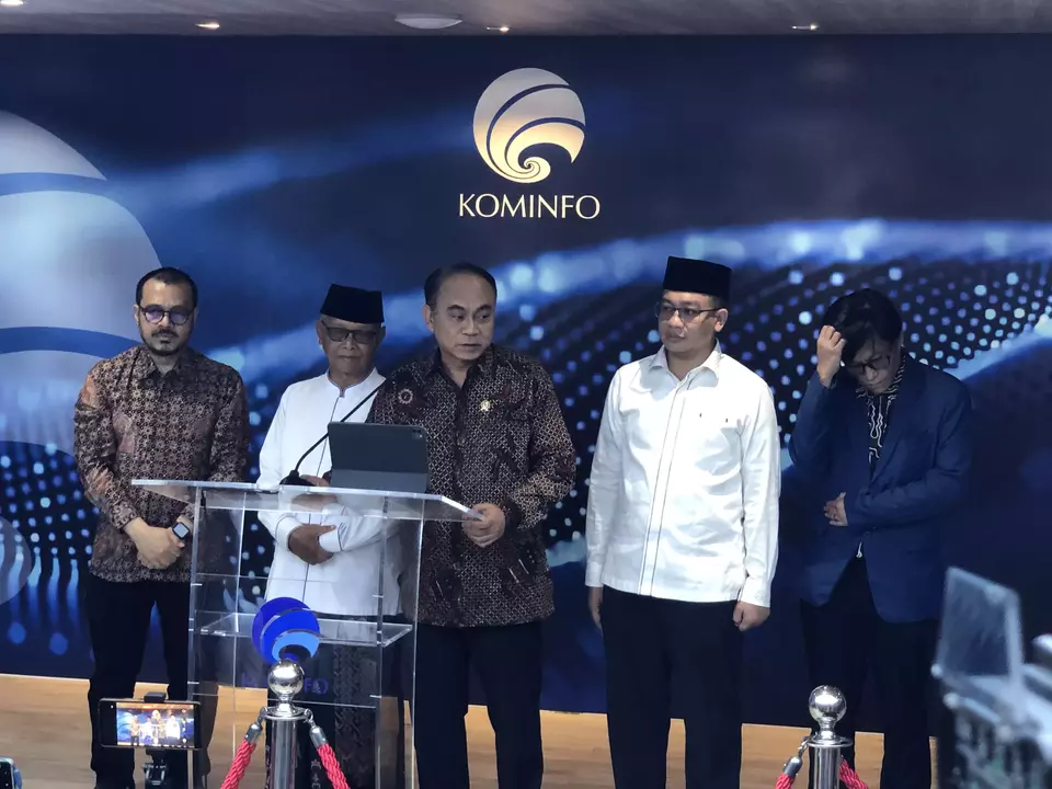  Communication and Information Technology Minister Budi Arie Setiadi at a press conference on gambling at the Ministry of Communication and Information Technology in Central Jakarta, on Thursday, July 25, 2024. (Beritasatu.com/Teguh Adi Prasetyo)