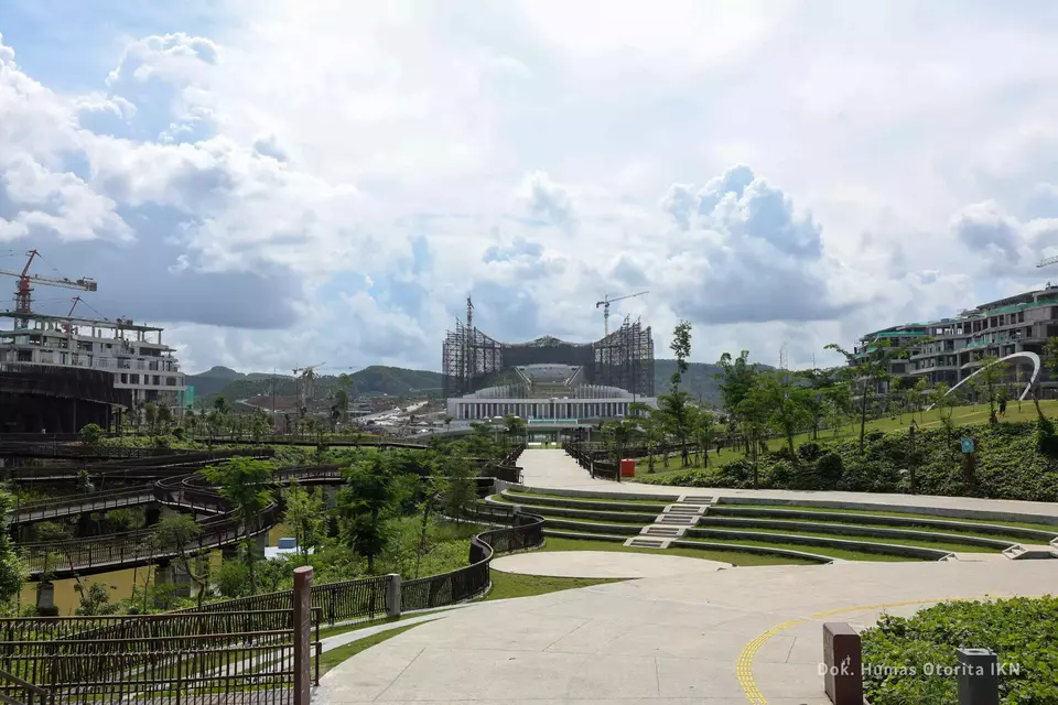 This undated photo published on the official website of Ibu Kota Nusantara (national capital Nusantara) shows half-completed government offices and the State Palace in the future capital in North Penajem Paser Regency, East Kalimantan. (Photo courtesy of ikn.go.id)