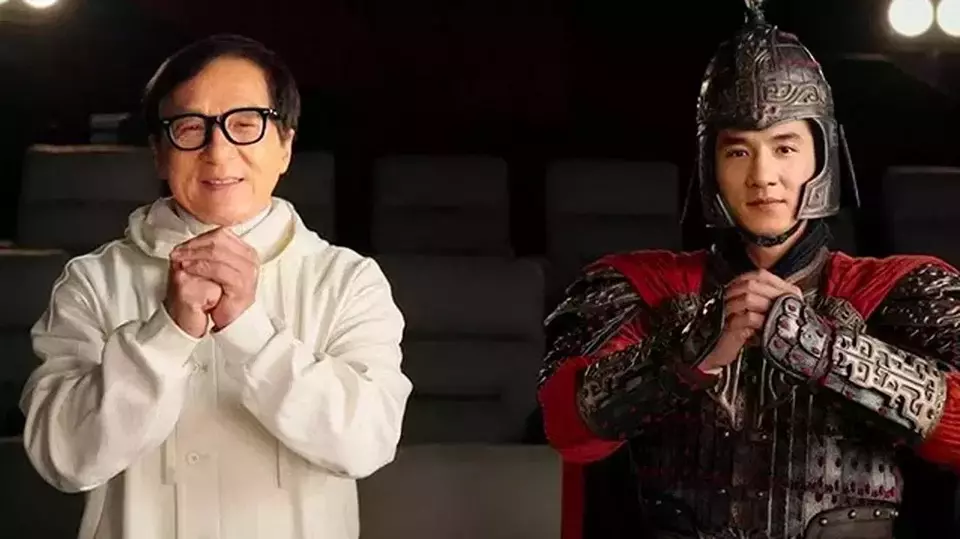 Jackie Chan and his deaged version for "A Legend" stand side by side. (Bona Film Group/Shanghai Lix Entertainment)