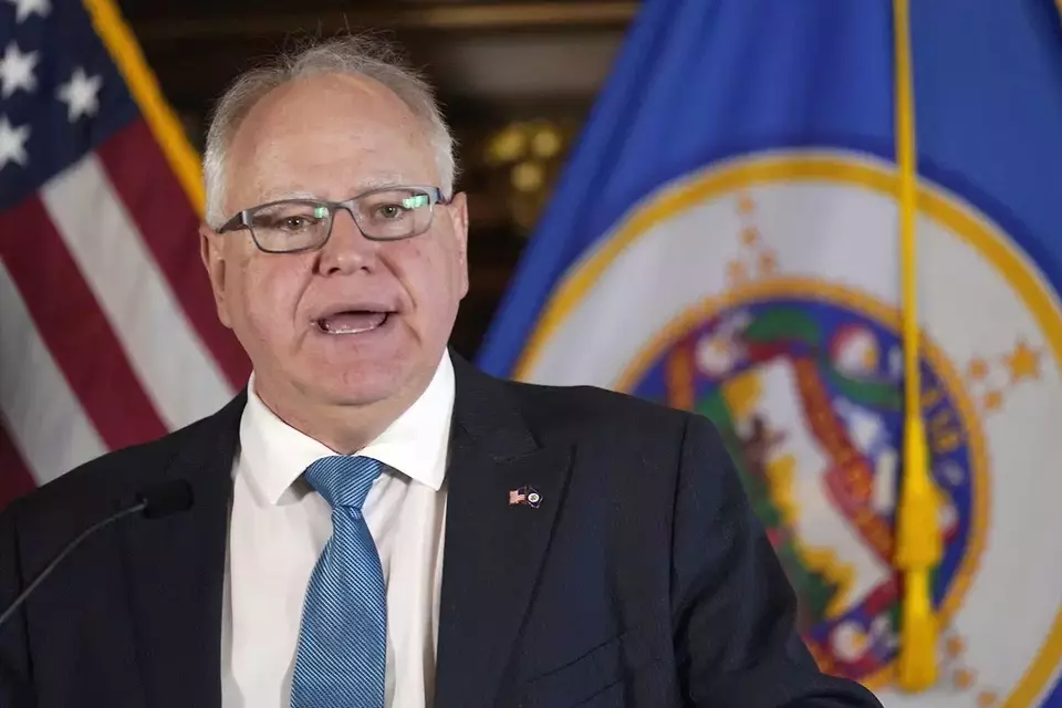 FILE - Minnesota Gov. Tim Walz speaks to the media, Nov. 9, 2022, in St. Paul, Minn. (AP Photo/Abbie Parr, File)