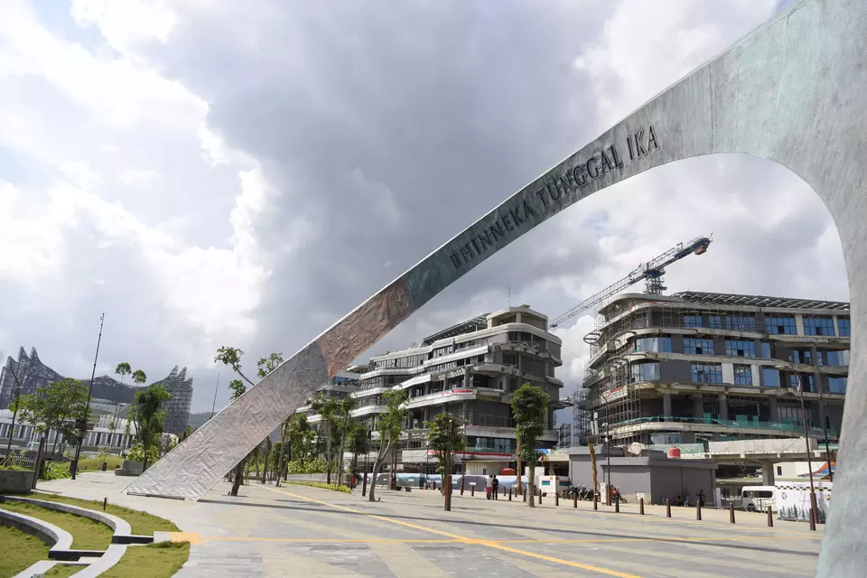 Government buildings are being constructed in the future national capital, Nusantara, in North Penajam Paser Regency, East Kalimantan, Saturday, Aug. 31, 2024. (Antara Photo/M Risyal Hidayat)