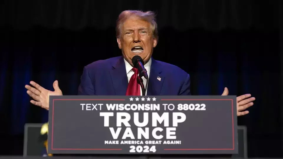 Republican presidential nominee former President Donald Trump speaks at a campaign event Saturday, Sept. 28, 2024, in Prairie du Chien, Wisconsin. (AP Photo/Morry Gash)