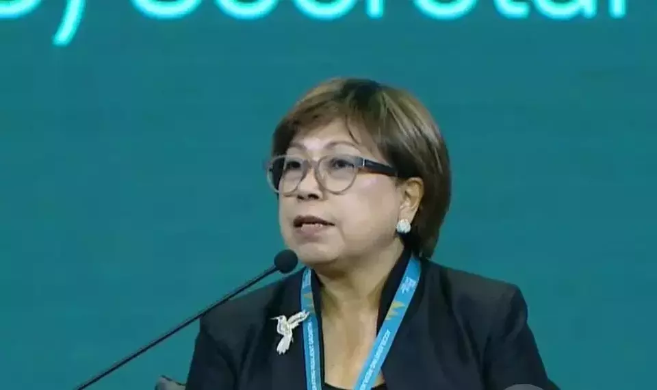 Rebecca Sta Maria, the executive director of the Asia-Pacific Economic Cooperation (APEC) Secretariat, speaks during a discussion at the BNI Investor Daily Summit in Jakarta, Wednesday, Oct. 9, 2024. (Videography)