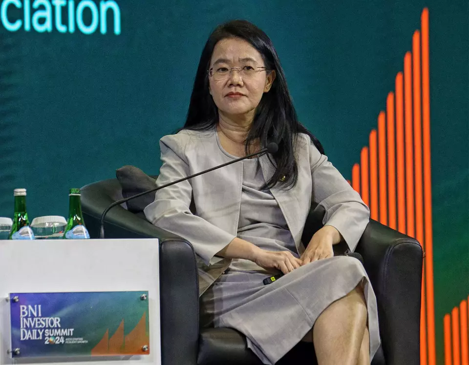 Dr Lili Yan Ing, Secretary General of the International Economic Association (IEA), joins one of the sessions at the 2024 BNI Investor Daily Summit in Jakarta, Wednesday, Oct. 9, 2024. (B1 Photo/Joanito de Saojao)