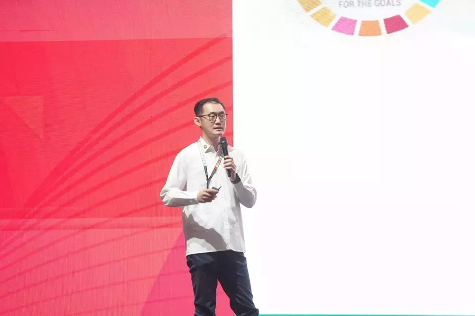 Michael Susanto, Head of Leadership Development & Scholarship at Tanoto Foundation, speaking at the SDGs Annual Conference 2024 (SAC 2024) in Jakarta, Monday, Oct. 7, 2024. (Tanoto Foundation)