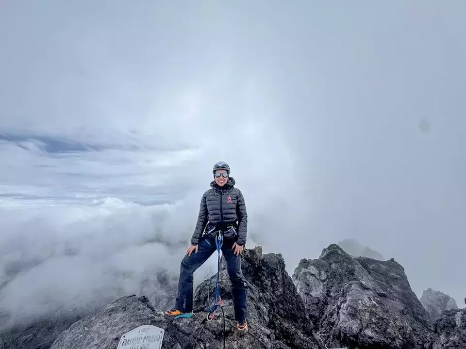 Qatari mountaineer Asma Al Thani reaches the top of Indonesia's highest mountain Puncak Jaya or the Carstensz Pyramid in Central Papua on Oct. 11, 2024. (Photo Courtesy of Asma Al Thani)	