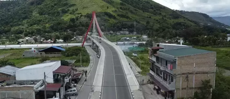 The Aek Tano Ponggol Dalihan Natolu bridge that connects the Sumatra and Samosir islands as seen on September 2024. (B1 Photo/Ricki Putra Harahap)