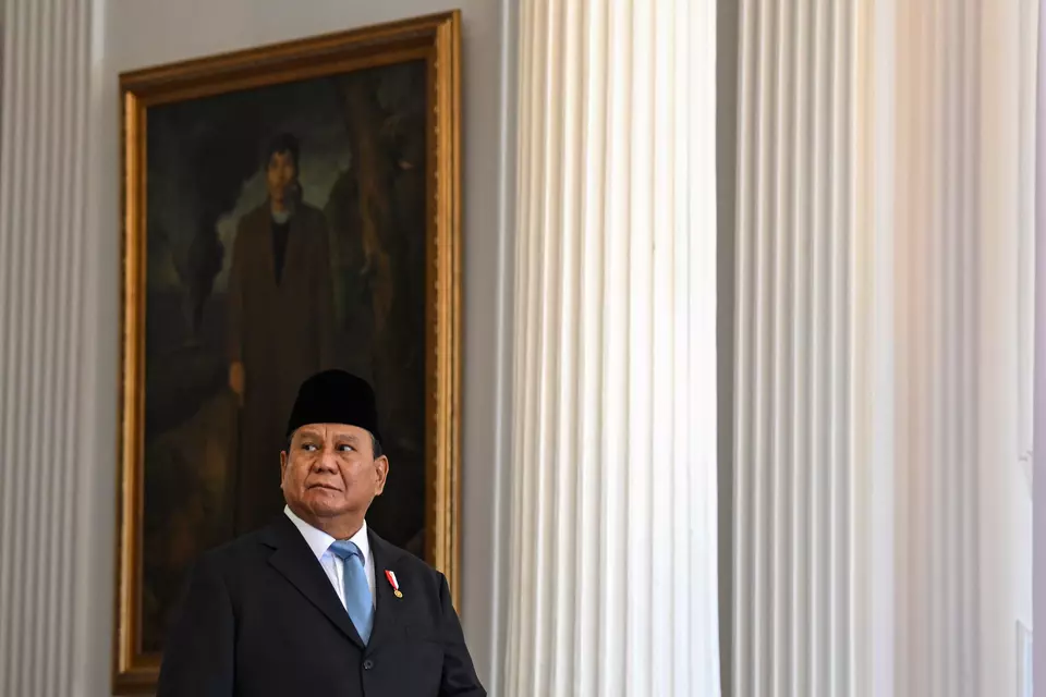 President Prabowo Subianto awaits the arrival of foreign dignitaries at the Merdeka Palace in Jakarta, on Oct. 22, 2024. On his third day in office, Prabowo continues to welcome state visitors. (ANTARA PHOTO/Sigid Kurniawan)