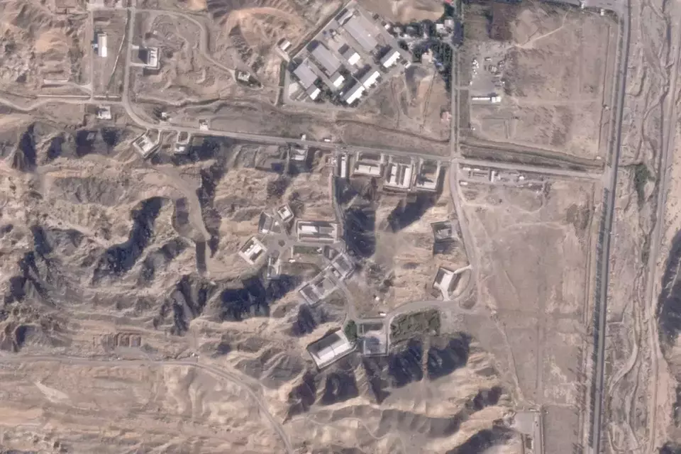 This satellite photo from Planet Labs PBC shows damaged buildings at Parchin military base outside of Tehran, Iran, Sunday, Oct. 27, 2024. (Planet Labs PBC via AP)