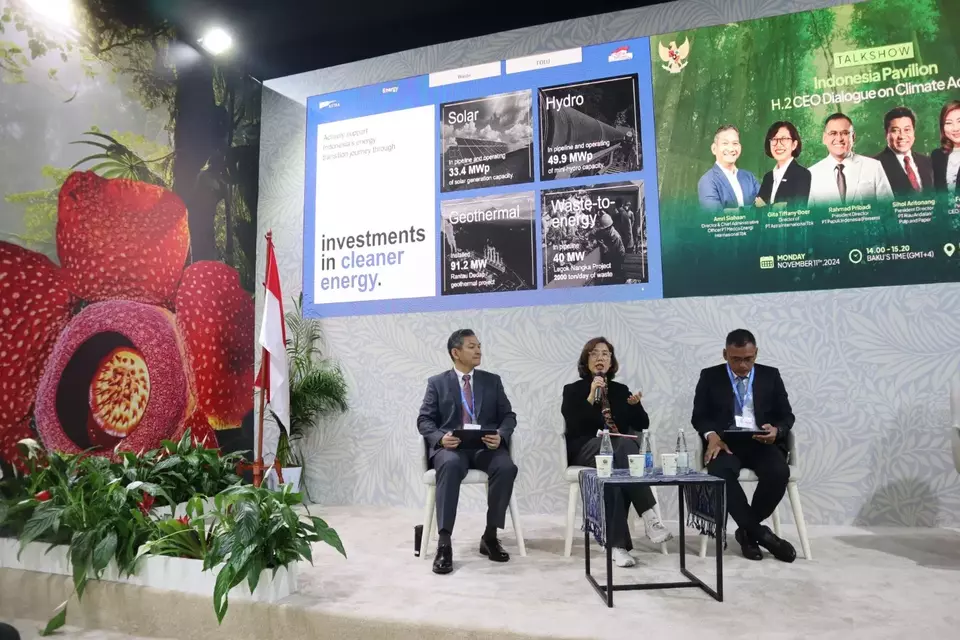 Astra's Director Gita Tiffani Boer (center) joined a COP29 talkshow on climate actions at the summit's Indonesia Pavilion in Azerbaijan on Nov. 11, 2024. (Photo Courtesy of Astra)