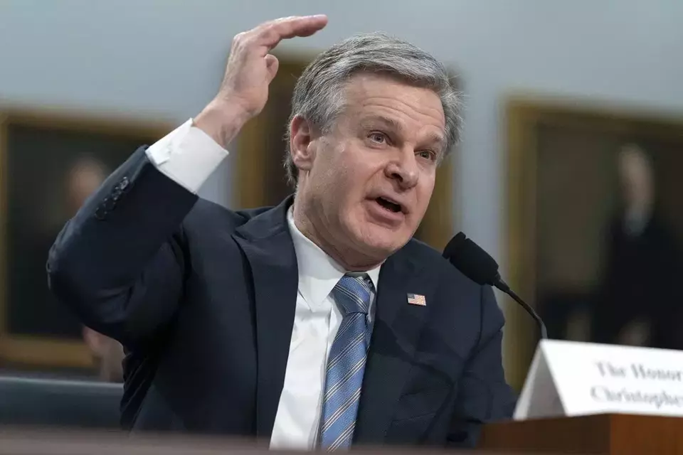 FILE - FBI Director Christopher Wray testifies on Capitol Hill in Washington, April 27, 2023. (AP Photo/Jose Luis Magana, File)