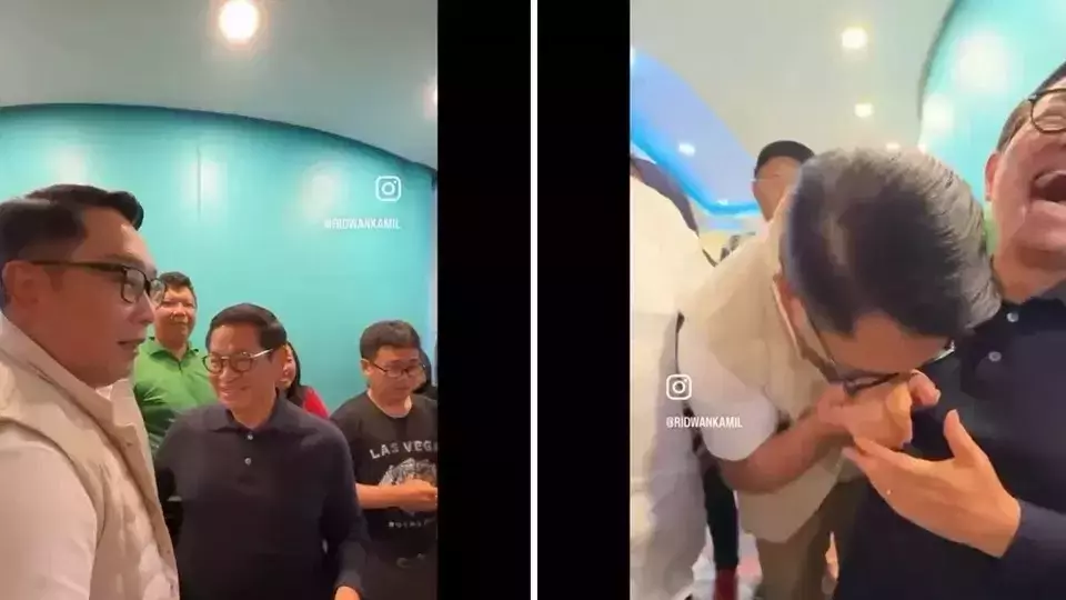 These screen captures show Ridwan Kamil embracing Pramono Anung at an undisclosed location. (Videography)
