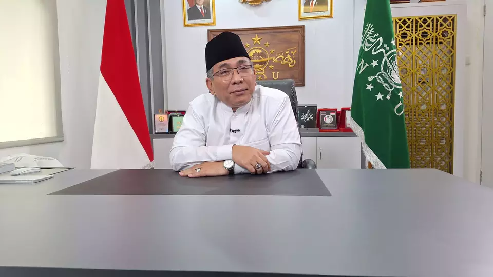 Yahya Cholil Staquf, widely known as Gus Yahya, the Chairman of Nahdlatul Ulama (PBNU), during an interview at his office on Monday, Jan. 21, 2025. (Beritasatu.com/Hanif Musyaffa)