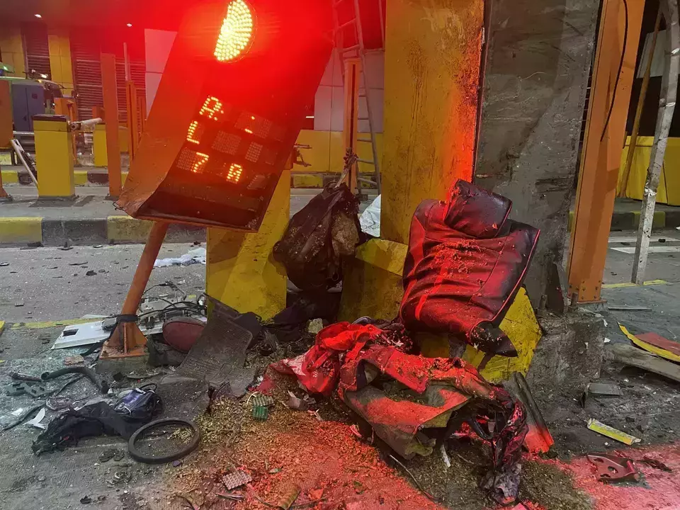 The Ciawi tollgate in Bogor sustains serious damages after a vehicle pileup that kikked eight people in Bogor, West Java, on Tuesday, February 4, 2025. (B-Universe Photo/Juan Ardya Guardiola)