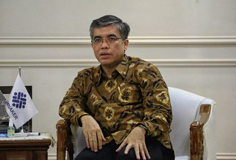 Manpower Minister Yassierli poses for a photo at his office in Jakarta, Thursday, Feb. 13, 2025. (Joanito De Saojoao)