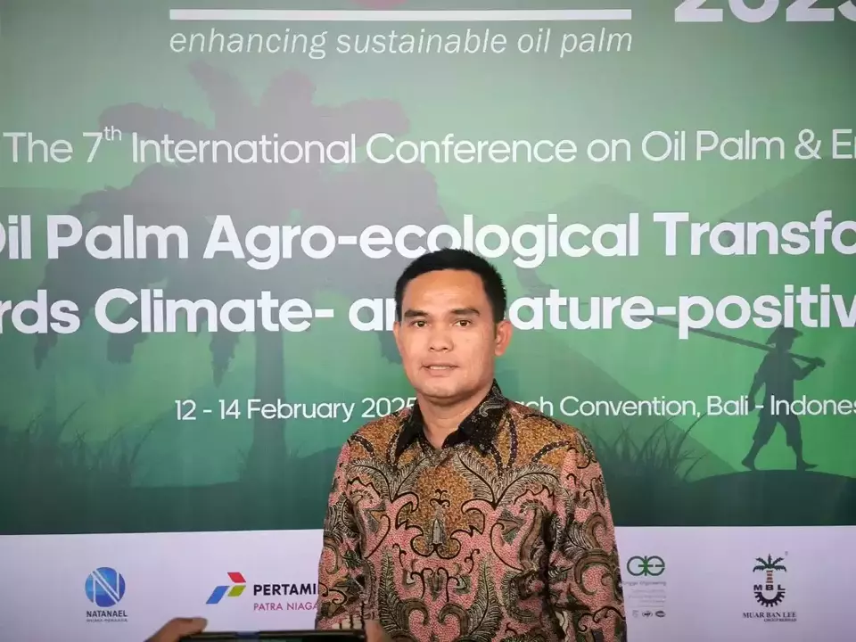 Samuel Hamonangan Lubis, Manager of Industrial Sales at Pertamina Patra Niaga, discusses rising FAME prices during the International Conference on Oil Palm & Environment (ICOPE) 2025 in Bali on Friday, Feb. 14, 2025. (The Jakarta Globe/Faisal Maliki Baskoro)