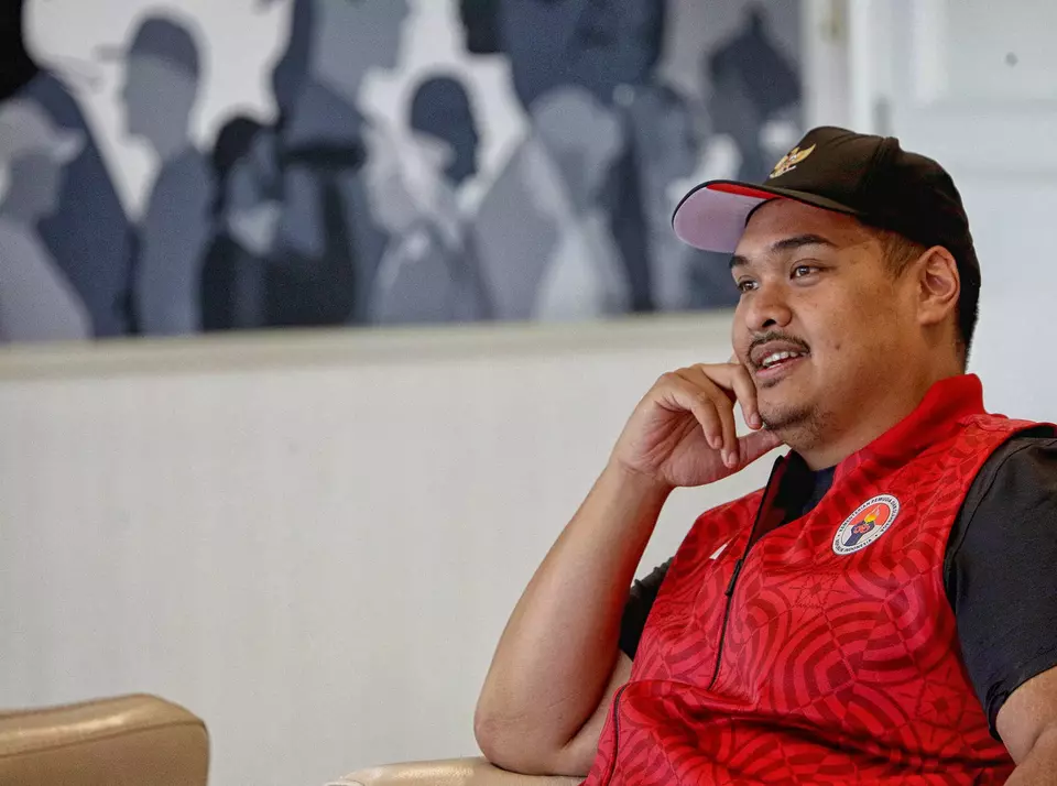 Youth Affairs and Sports Minister Dito Ariotedjo speaks in an interview at his office in Jakarta, Tuesday, Feb. 18, 2025. (B-Universe Photo/Joanito De Saojoao)