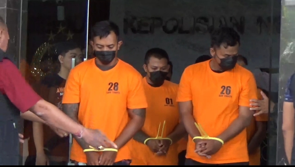 Bali Police hold a press conference regarding the brawl between Finns Beach security personnel and a foreign national, on Thursday, Feb. 20, 2025. (Beritasatu.com/Sopian Hadi)