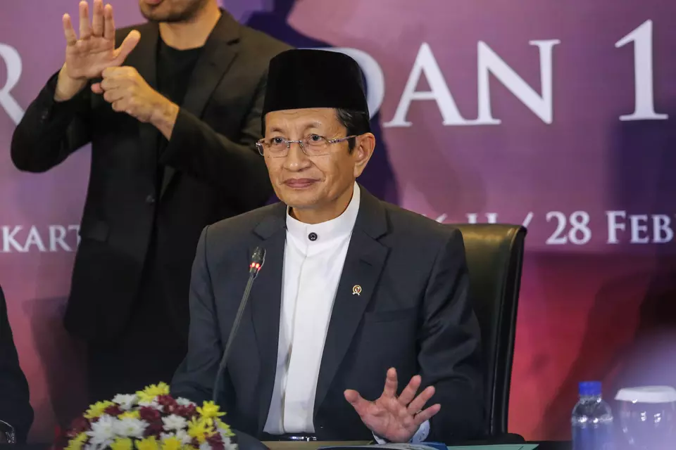 Religious Affairs Minister Nasaruddin Umar announces the start of Ramadan in Jakarta on Feb. 28, 2025. (Antara Photo/Asprilla Dwi Adha)