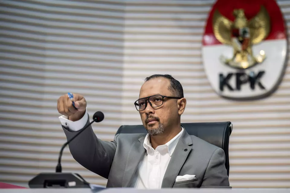 Corruption Eradication Commission (KPK) spokesman Tessa Mahardhika Sugiarto speaks to the media at the KPK headquarters in Jakarta, Thursday, March 13, 2025. (Antara Photo)