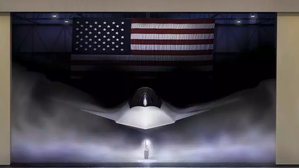 This graphical rendering provided by the US Air Force shows the Next Generation Air Dominance (NGAD) Platform, the F-47. On Friday, March 21, 2025, President Donald Trump announced that the Air Force had selected Boeing to produce the next-generation fighter jet. (U.S. Air Force via AP)