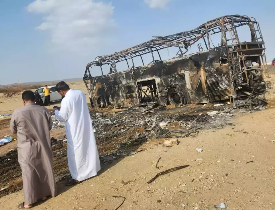 This photo shows the condition of the bus that crashes in Wadi Qudaid, Saudi Arabia on March 20, 2025. The bus has Indonesian Umrah pilgrims on board during the time of the crash. (Photo Courtesy of Foreign Affairs Ministry)