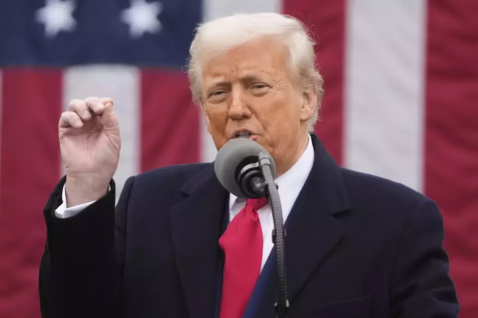 US President Donald Trump announces new tariffs in the Rose Garden at the White House on April 2, 2025. (AP Photo/Marck Schiefelbein)