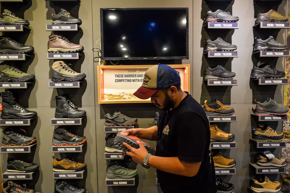A man shops for shoes at a shopping center in Bandung, West Java, on April 8, 2025. (Antara Photo/Raisan Al Farisi)