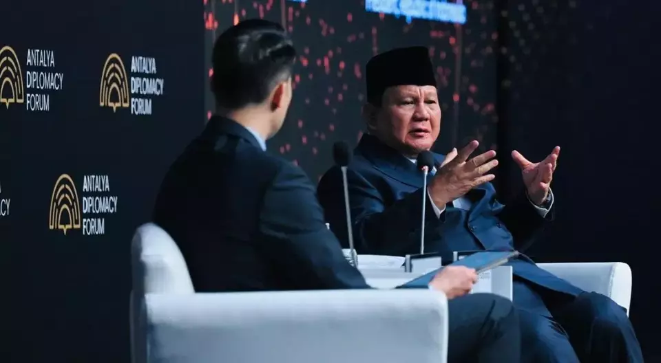 President Prabowo Subianto speaks at the Antalya Diplomacy Talk 2025 session in Antalya, Türkiye, on Friday, April 11, 2025. (Presidential Press Secretariat Office)