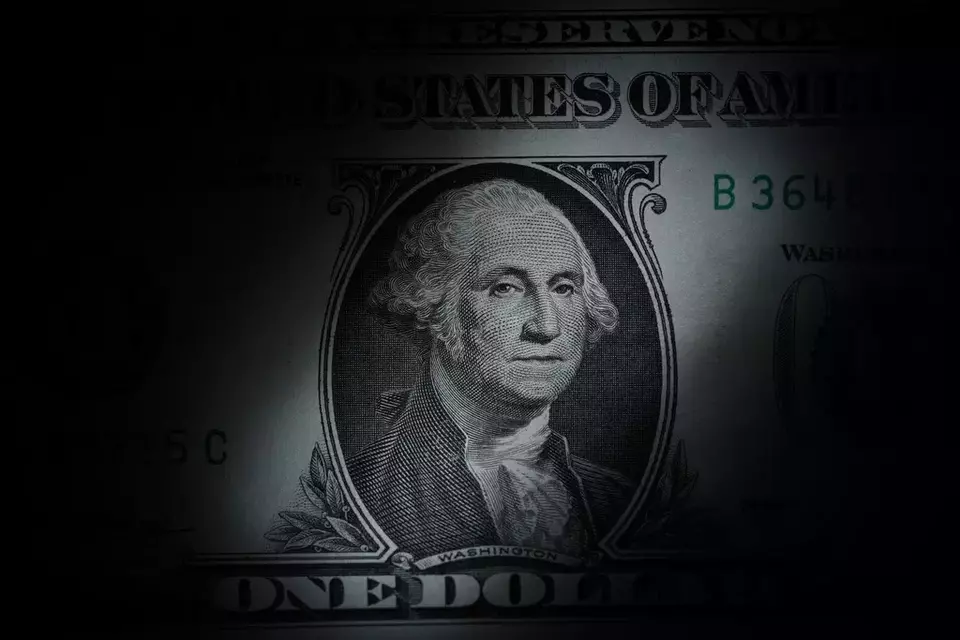 FILE - The likeness of George Washington is seen on a US one-dollar bill, March 13, 2023, in Marple Township, Pennsylvania. (AP Photo/Matt Slocum, File)