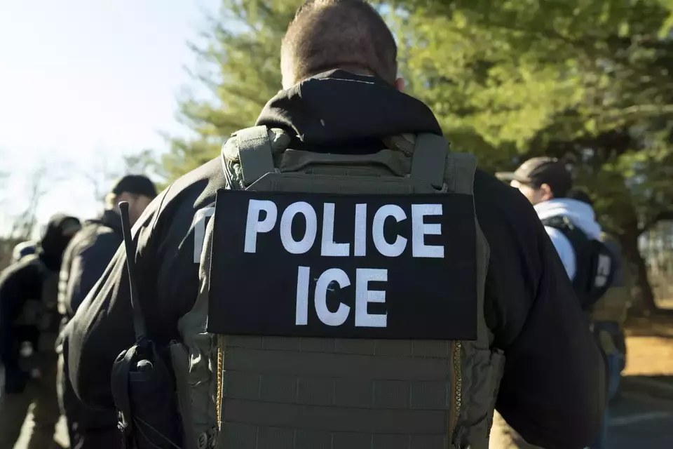 US Immigration and Customs Enforcement Baltimore Field Officer director Matt Elliston listens during a briefing on Jan. 27, 2025 in Silver Spring, Md. (AP Photo/Alex Brandon)